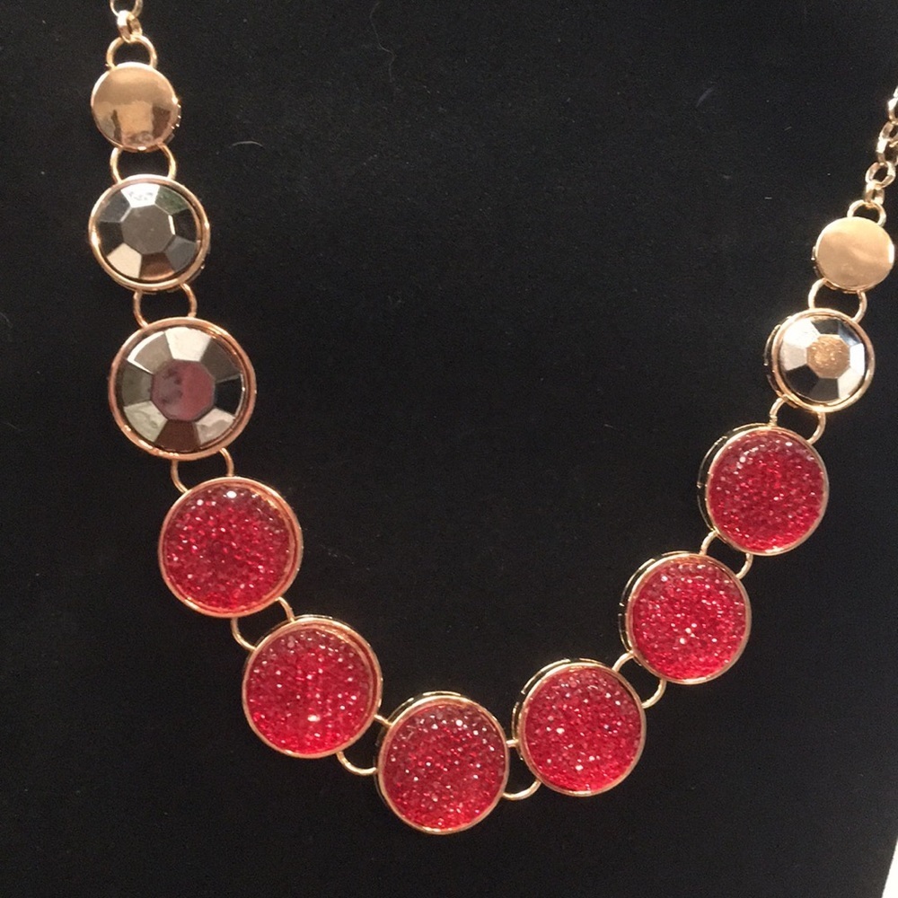 2/$40 Carol Dauplaise Red Gold Glitter Necklace